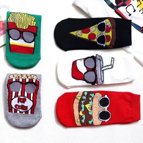 5 Pairs/Lot Cartoons Novel Potato Chip Socks Men Women Ins Hip-hop Funny Burger Cola Pizza Popcorn Happy Sweet Boat Socks Cotton