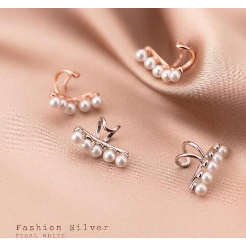 925 Sterling Silver Shell Pearls Ear Cuff Clip On Earrings Without Piercing Earings For Women Girl Fine Jewelry