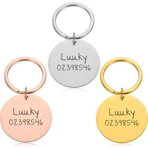 Engraved Pet ID Tag Key chains Dog Cat Collar Accessories Key Holder Pet Name Number Collars Stainless Steel Keyring
