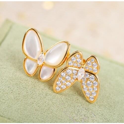 Brand Pure 925 Sterling Silver Jewelry Mother of Pearls Butterfly Rings Wedding Jewelry Engagement Butterfly Ring Luxury Jewelry