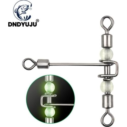 DNDYUJU 10pcs T-shape 3 Way Fishing Connector Bearing Rolling Swivel With Beads Fishhook Lure Line Fishing Connector