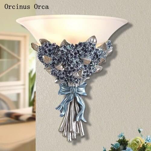 European Retro Blue Flower wall lamp living room corridor bedroom bedside lamp creative romantic all star wall lamp