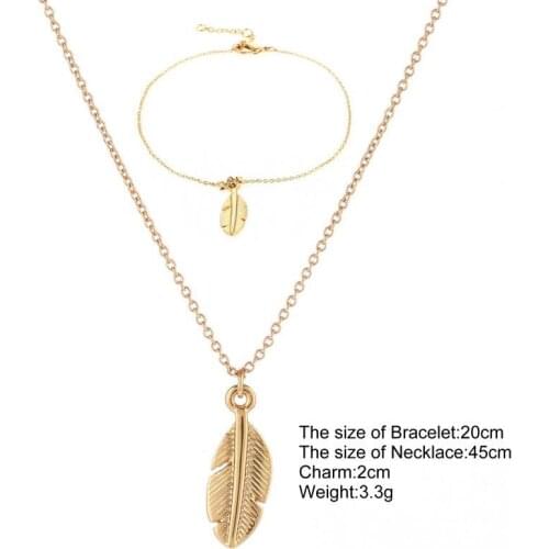Gold/Sliver Color Stainless Steel 2 Pcs/Set Jewelry Sets Bracelets Set Necklace Leaves Pendant For Women Gift 2018