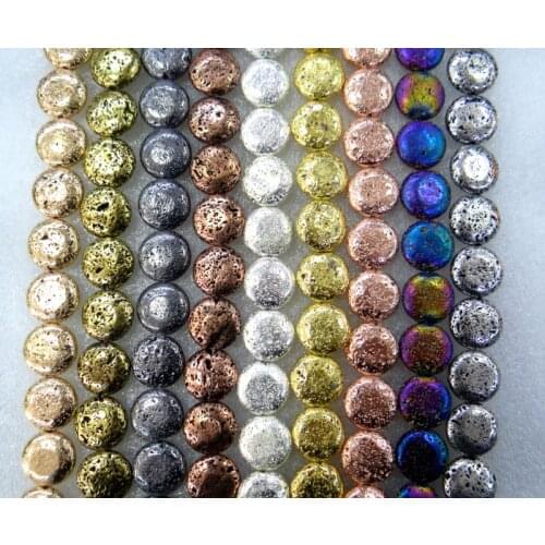 7*19mm Natural Stone electroplating Lava Round cake Bead Volcanic Rock Loose Bead for diy Jewelry Making Bracelet Accessories