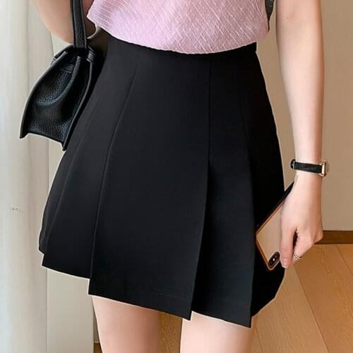 Casual Women Mini Skirt Sweet Lady Harajuku Korean Summer High Waist A-Line Solid Pleated Skirts Elegant Fashion Streetwear