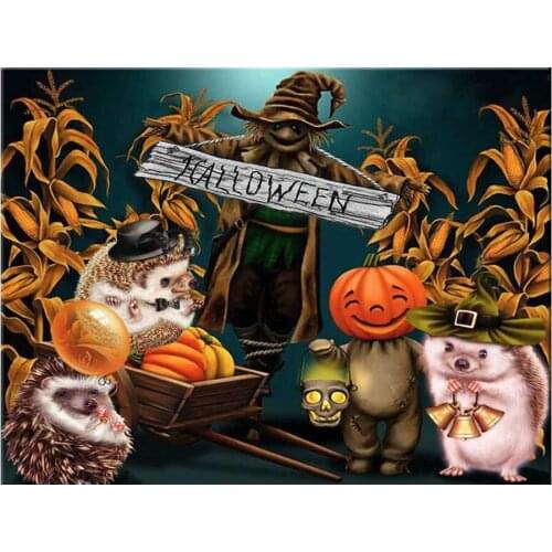 Halloween Hedgehog Full Square round Drill 5D DIY Diamond Painting animals Diamond Embroidery icons Cross Stitch Kit AA1941
