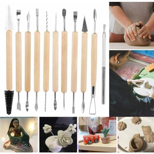 11 Pcs Clay Carving Tool Set Pottery and Ceramics Carving Tools Wooden Handle Modeling Clay Tools Wood Model Art Project DIY Set