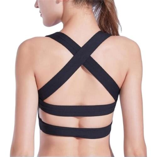 New fashion solid color sports shock-proof women bra running fitness cross back gym training female tank top