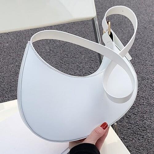 Solid Color Half Moon Shoulder Bags For Women 2021 PU Leather Womens Designer Simple Zipper Handbag Female Travel Armpit Bag