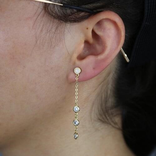 Valentines Day Elegant Jewelry Fashion Women opal cz charm Tassels Silver color Long Chain Earrings for Women fashion Trend