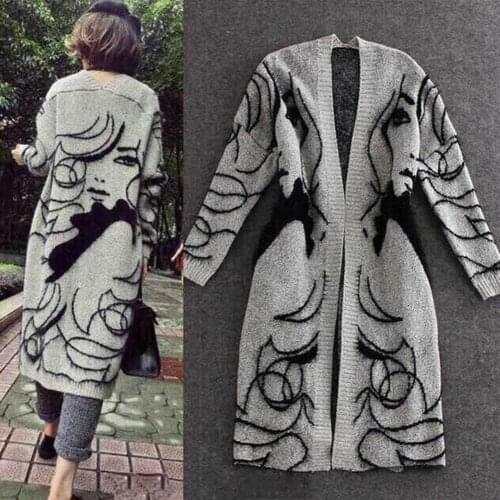Women Autumn Winter Loose Long Sleeve Head Embroidery Knit Cardigan Sweater Coat Women clothing свитера женские 2020 pull femme