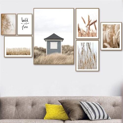 Nature Plant Wheat Reed Grass House Dandelion Wall Art Canvas Painting Nordic Posters And Prints Wall Pictures Living Room Decor