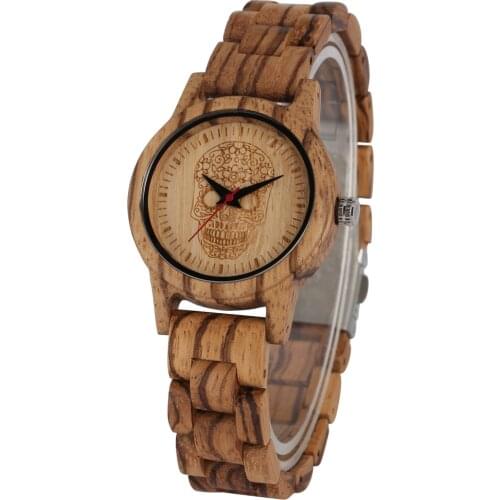 Attractive Quartz Wooden Watch Woman Watches Wood Strap with Skeleton Pattern Dial Quartz Wristwatch Ladies Gifts relojes mujer