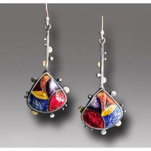 Luxury Multi-colors Enamel Water Drop Earrings Bohemian Colorful Statement Dangle Earrings for Women Jewelry