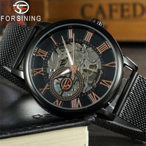 Relogio masculino FORSINING Mens Watch Top Brand Luxury Military Sport Mechanical Wristwatch Mesh Steel Skeleton Male Clock 005
