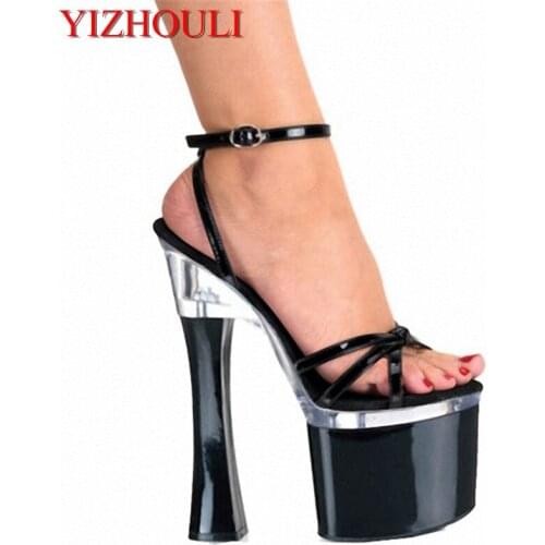 7 inch open toe summer Hand Made women motorcycle sandals 18cm strappy pole dance shoes Platform Thick Heel Shoes