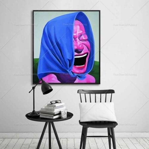 Blue Hat With Funny Man Southeast Asia Living Room Restaurant Interior Decoration Picture Wall Art Hand Painted Oil Painting