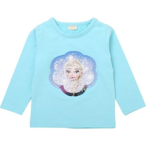 Disney Frozen Unicorn Long-Sleeved Sweater Childrens Cotton Sports Top Spring Autumn Shirt Sequins Pattern Will Change