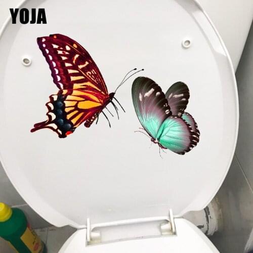 YOJA 23X18.8CM Exquisite Double Butterfly Home Decor Wall Sticker Funny Cartoon Bathroom Toilet Seat Decal T1-2305