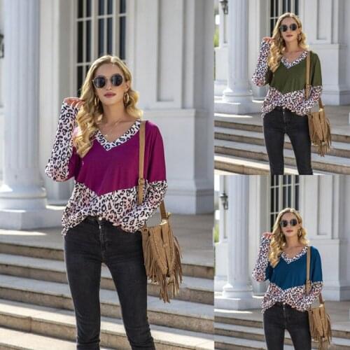 Autumn Women T-Shirts Full Batwing Sleeve Round Neck Leopard Color Patchwork Loose Casual Spring Female Blouse Tops Tees C2971