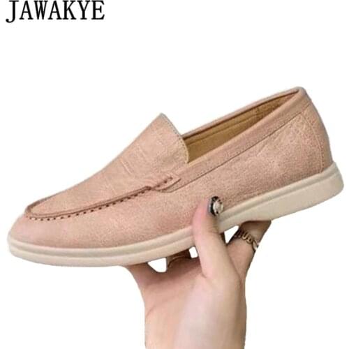 JAWAKYE Real Leather Women Shoes Multicolor Slip-on Leisure Walk Shoes Comfort Low Top Flat Casual Shoes Round Toe Women Loafers