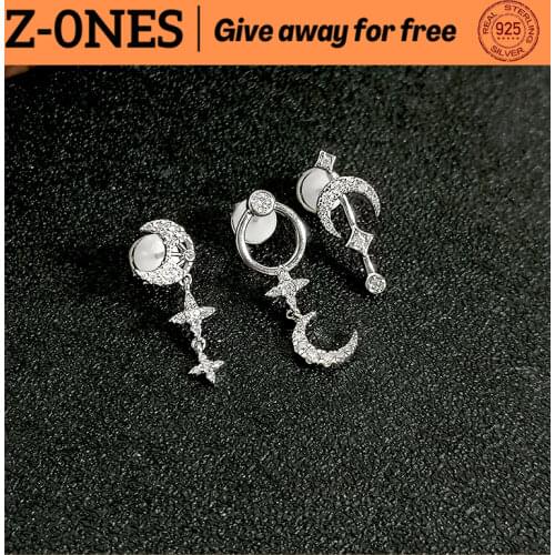 S925 sterling silver women silver moon-shaped star zircon earrings luxury compact fashion cute monaco jewelry gift