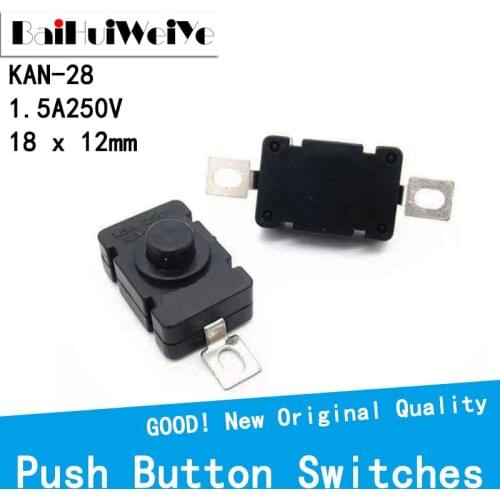 10PCS/LOT KAN-28 Push Button Switch 18*12mm 1.5A 250V SMD Self Locking Flashlight Switches 2P-ON-OFF KAN28
