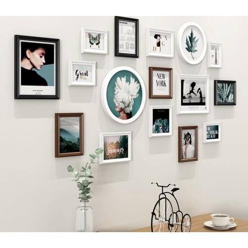 16pcs Multi Colors Fashion Theme Wall Hanging Picture Frame Set Quality Sofa Hallway Wooden Photo Frames Photo Frame Combination