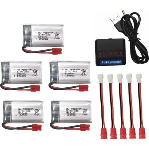 5pcs 3.7V 500mAh Drone Rechargeable Li-polymer Battery 752540P + Charger Set For RC Syma X5C X5SC M68 Cheerson CX-30