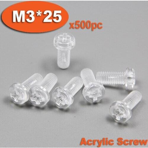 500pcs DIN7985 M3 x 25 Plastic Acrylic Pan Head Phillips Screw Cross Recessed Raised Cheese Head Screws