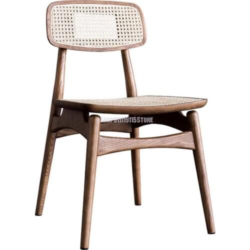 American Solid Wood Rattan Household Luxury Modern Japanese Back Designer Dining Chair Leather Nordic Net Red Chair