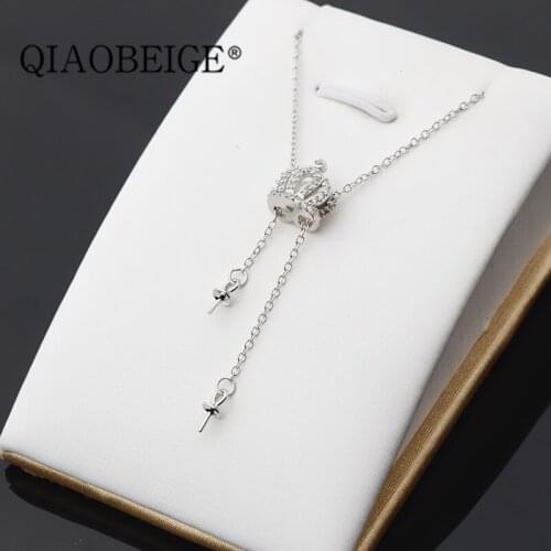QIAOBEIGE diy jewelry making 100% 925 Sterling Silver Pearl Chain Long Pendant Necklaces Wedding Jewelry Necklace Accessories