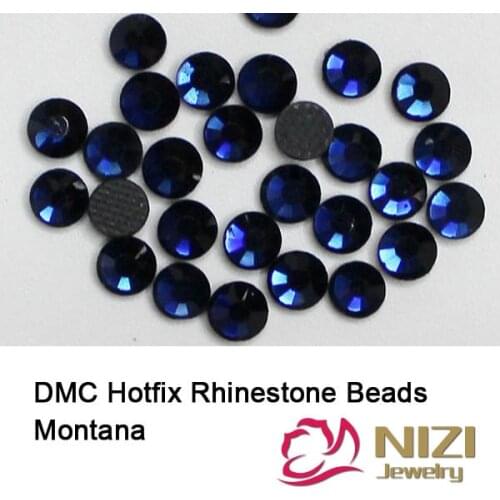 DMC Hotfix Rhinestones With Glue Back SS6-SS30 Montana Color Round Flatback Iron On Strass Diamonds DIY Jewerly Making Supplies