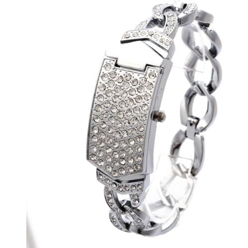 G&D Women Watches Luxury Ladies Watch Silver Stainless Steel Band Clamshell Rhinestone Fashion Womens Quartz Wrist Watch Clock