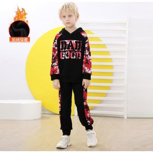 Teen Boys Clothing Sets 2021 Autumn Winter New Kids Fashion Sport Suits Velvet Letter Print Hooded Sweatshirt Pant 2pc for Boys