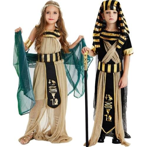 Halloween Cosplay costumes Ancient Egypt Egyptian Pharaoh Cleopatra Prince Princess uniforms Carnival Costumes for Kids Boy Girl