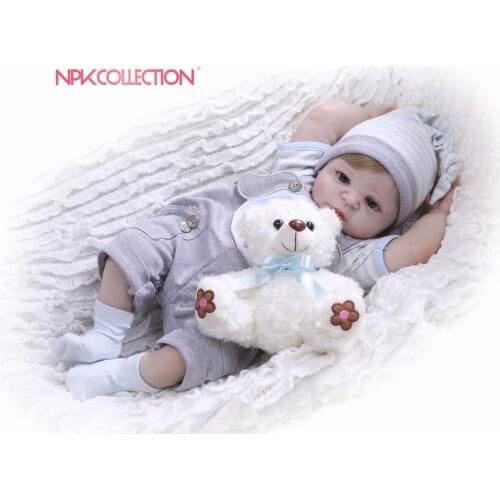 NPK Real 57CM Full Body Silicone Boy Reborn Babies Bear Doll Toys Princess Babies Doll Wig Hair Birthday Gift Kids Brinquedos