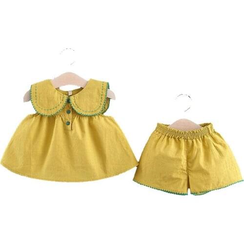 Summer baby girl cloths children two-piece sets girl sleeveless brim contracted pants suit 0-3 years