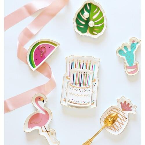 Small Pineapple Flamingo Cake Ceramic Plate Dish Decorative Porcelain Plate Jewelry Storage Tray Ring Trinket Dish Tableware