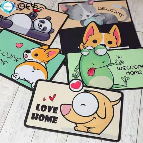 Cartoon Welcome Entrance Doormats Carpets Rugs For Home Bath Living room Floor Stair Kitchen Hallway Non-Slip Cat Dog Pet Gamer