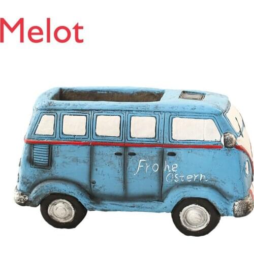 Creative Cartoon Retro Car Solar Light Succulent Bonsai Decorative Flowerpot Balcony Decoration car decoration accessories vase