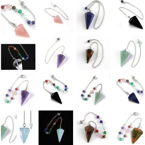 17 Styles Flower Of Life Dowsing Pendulum For Divination Cone Natural Stone Crystal Pendant Reiki Esoteric Spiritual Pendulos