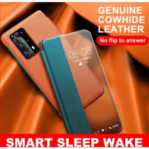 Luxury Smart Touch P40pro Genuine Leather Flip Case for Huawei P40 Pro P 40 5G View Window Phone Cover for P 40 Pro Fundas