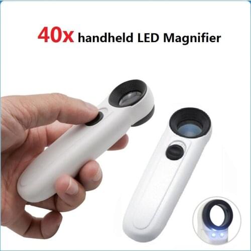 Handheld 40x LED Magnifier Microscope Magnifying Glass Portable Pocket Tool Loupe With 2 LED Light For Jewelry Circuit Boards
