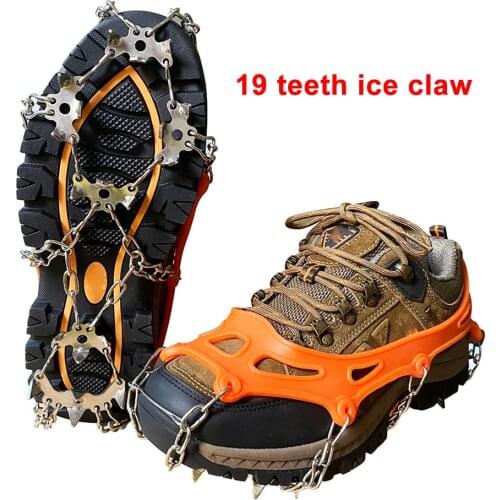 19 Teeth Crampons Climbing Fishing Ice Snow Stainless Steel Gripper Spike Cleats for Family Outdoor Camping Accessories