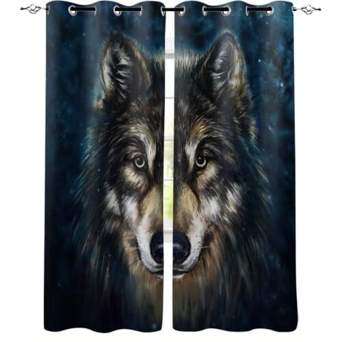 Animal Art Wolf Head Plush Modern Curtains for Living Room Bedroom Kitchen Curtains Drapes Window Treatments
