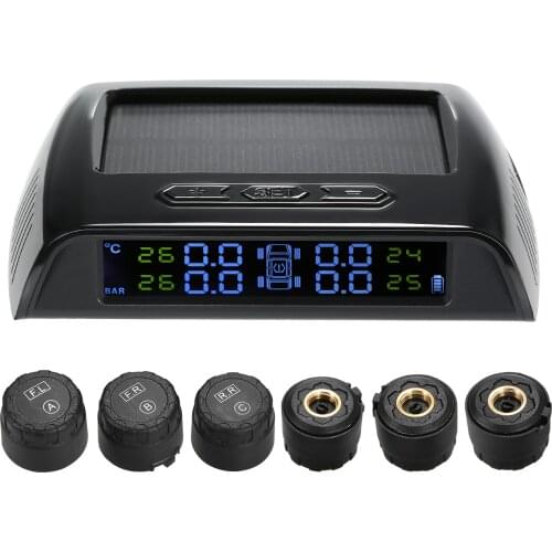 Solar Power Wireless TPMS Tire Pressure Monitoring System RV Truck TPMS 6 External Sensors for 4-6 Tires Car Truck Tow Trailers