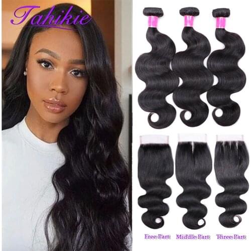 Tahikie 3 Bundles With Closure Body Wave Bundles With Closure 5x5 Closure With Bundles Malaysia Human Hair Bundles With Closure