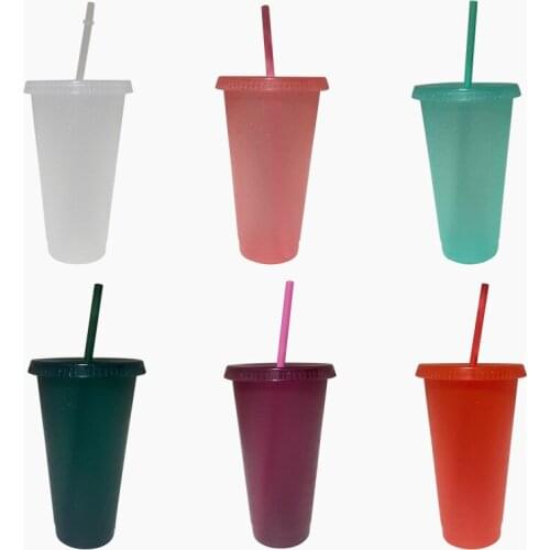 Creative Straw Cup Sequined Glitter Mug Colorful Coffee Juice Straw Mug Simple Cute Net Red Plastic Bottom Outdoor Portable Cups