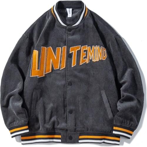 2021 New Men Women Corduroy Baseball Uniform Letter Embroidery Jacket Couple Streetwear College Style Loose Bomber Coat Tops
